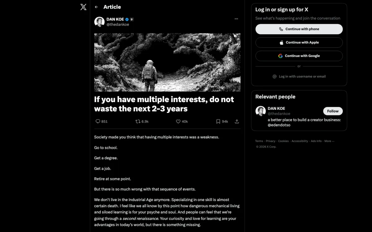 A screenshot of If you have multiple interests, do not waste the next 2-3 years